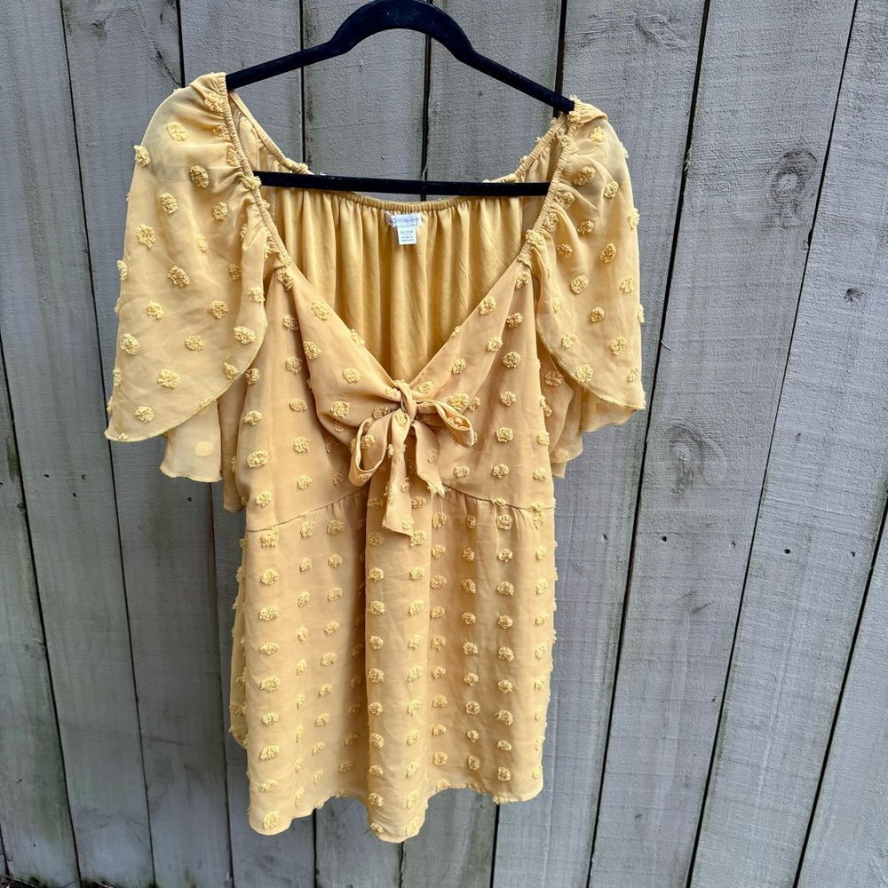 Cato Yellow Blouse with Bow Detail